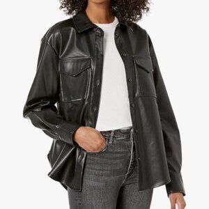 Women's Black Faux Leather Shacket Size Medium NWT, Soft Grunge, Minimalist